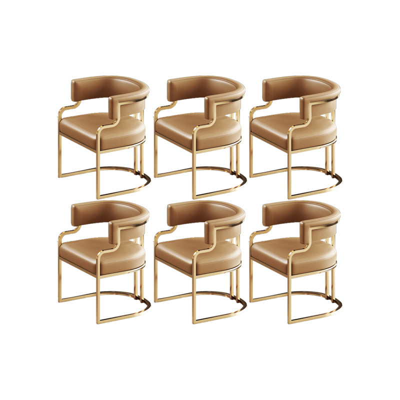 Faux Leather Dining Chairs Glam Style Open Back Armless Chair for Dining Room Light Brown 6 Piece Set Clearhalo 'Dining Chairs' 'Dining Tables & Seating' 'dining_chair' 'furn' 'furn_dining_chair' 'Furniture' 'Kitchen & Dining Furniture' 7193510