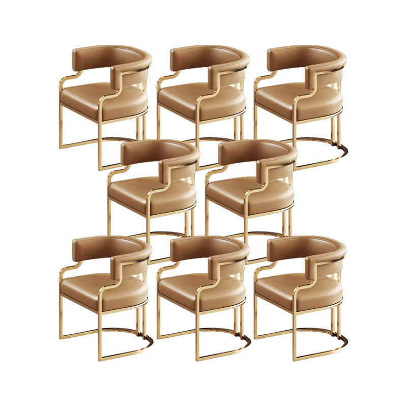 Faux Leather Dining Chairs Glam Style Open Back Armless Chair for Dining Room Light Brown 8 Piece Set Clearhalo 'Dining Chairs' 'Dining Tables & Seating' 'dining_chair' 'furn' 'furn_dining_chair' 'Furniture' 'Kitchen & Dining Furniture' 7193512