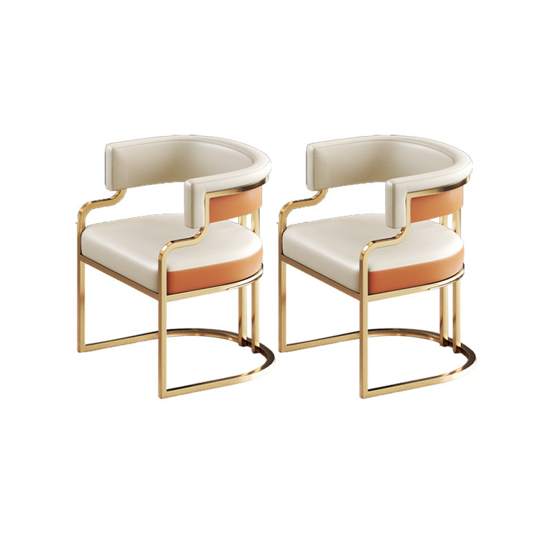 Faux Leather Dining Chairs Glam Style Open Back Armless Chair for Dining Room Beige Orange 2 Piece Set Clearhalo 'Dining Chairs' 'Dining Tables & Seating' 'dining_chair' 'furn' 'furn_dining_chair' 'Furniture' 'Kitchen & Dining Furniture' 7193514