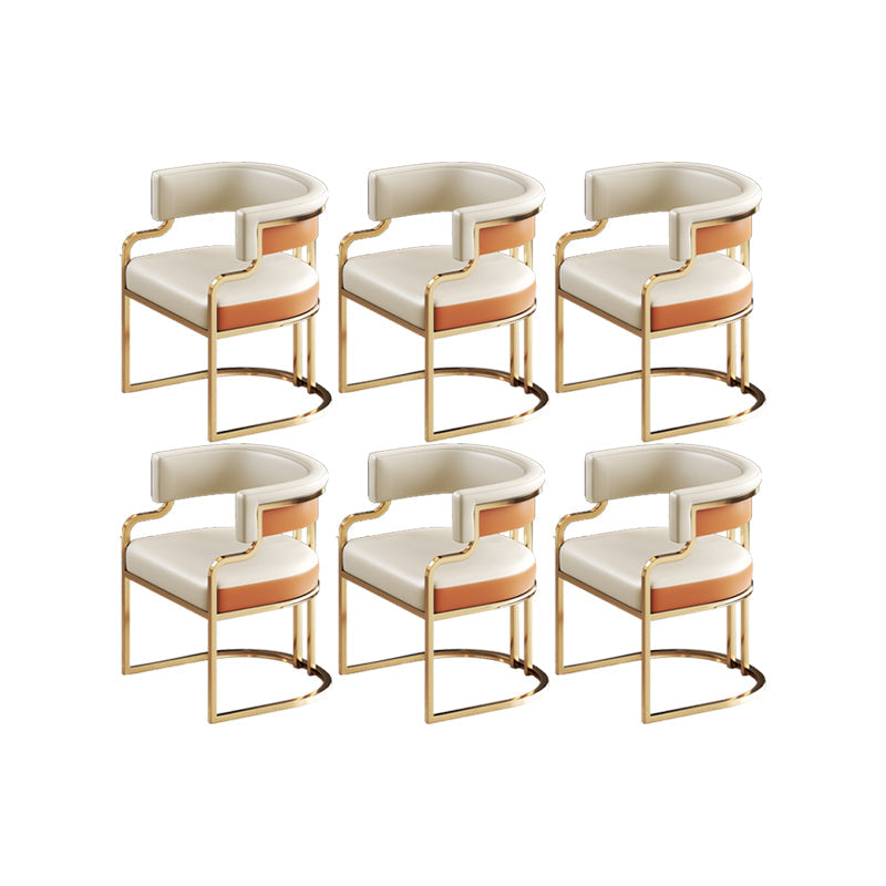 Faux Leather Dining Chairs Glam Style Open Back Armless Chair for Dining Room Beige Orange 6 Piece Set Clearhalo 'Dining Chairs' 'Dining Tables & Seating' 'dining_chair' 'furn' 'furn_dining_chair' 'Furniture' 'Kitchen & Dining Furniture' 7193516