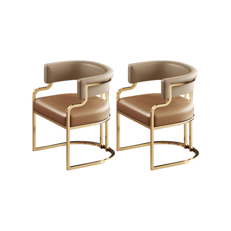 Faux Leather Dining Chairs Glam Style Open Back Armless Chair for Dining Room Light Brown Khaki 2 Piece Set Clearhalo 'Dining Chairs' 'Dining Tables & Seating' 'dining_chair' 'furn' 'furn_dining_chair' 'Furniture' 'Kitchen & Dining Furniture' 7193529