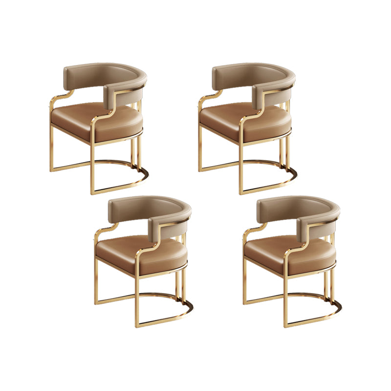 Faux Leather Dining Chairs Glam Style Open Back Armless Chair for Dining Room Light Brown Khaki 4 Piece Set Clearhalo 'Dining Chairs' 'Dining Tables & Seating' 'dining_chair' 'furn' 'furn_dining_chair' 'Furniture' 'Kitchen & Dining Furniture' 7193530