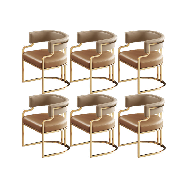 Faux Leather Dining Chairs Glam Style Open Back Armless Chair for Dining Room Light Brown Khaki 6 Piece Set Clearhalo 'Dining Chairs' 'Dining Tables & Seating' 'dining_chair' 'furn' 'furn_dining_chair' 'Furniture' 'Kitchen & Dining Furniture' 7193531