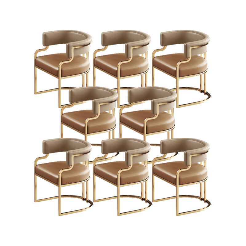 Faux Leather Dining Chairs Glam Style Open Back Armless Chair for Dining Room Light Brown Khaki 8 Piece Set Clearhalo 'Dining Chairs' 'Dining Tables & Seating' 'dining_chair' 'furn' 'furn_dining_chair' 'Furniture' 'Kitchen & Dining Furniture' 7193532