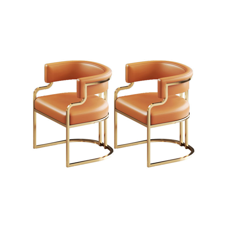Faux Leather Dining Chairs Glam Style Open Back Armless Chair for Dining Room Orange 2 Piece Set Clearhalo 'Dining Chairs' 'Dining Tables & Seating' 'dining_chair' 'furn' 'furn_dining_chair' 'Furniture' 'Kitchen & Dining Furniture' 7193549