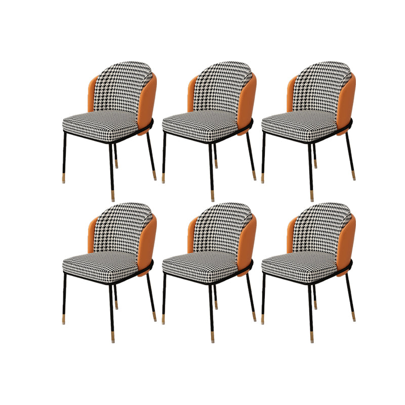 Upholstered Side Chair Modern Style Open Back Armless Chair for Dining Room Orange Houndstooth 6 Piece Set Clearhalo 'Dining Chairs' 'Dining Tables & Seating' 'dining_chair' 'furn' 'furn_dining_chair' 'Furniture' 'Kitchen & Dining Furniture' 7193632