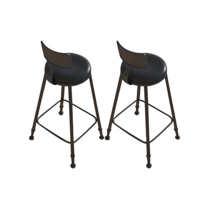 Round Upholstered Dining Stools Low Back Bar Stools with Footrest