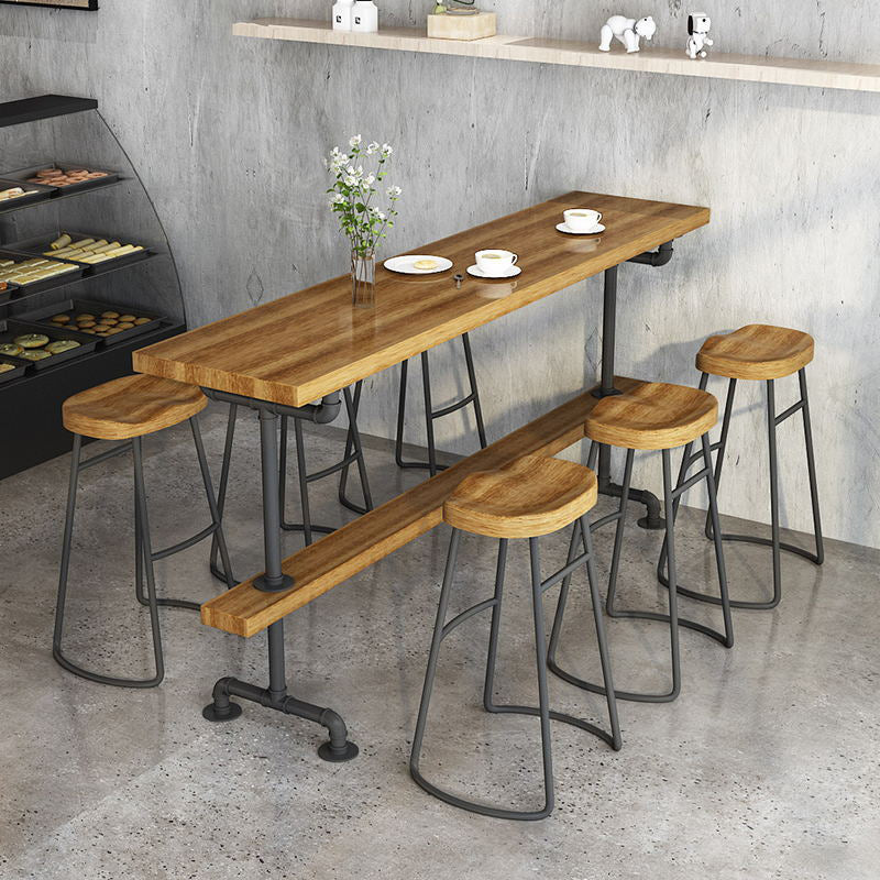 Indoor Industrial Bar Stool Table Metal and Wood Bar Dining Table