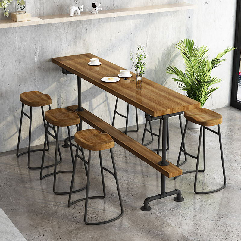 Indoor Industrial Bar Stool Table Metal and Wood Bar Dining Table