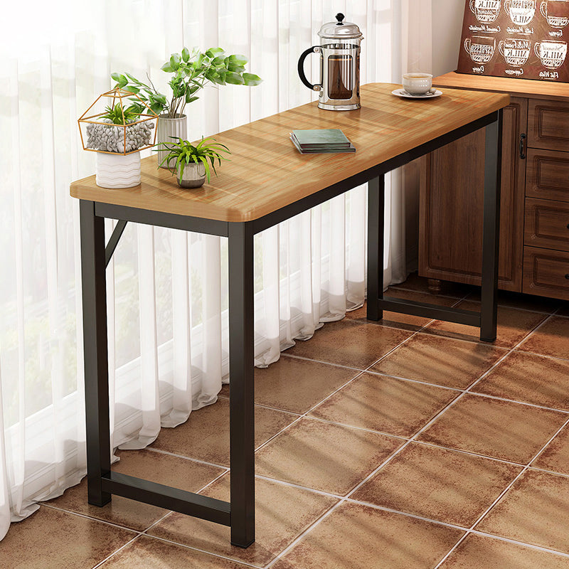 Contemporary Pub Table with Metal Frame Matte Finish Faux Wood Top Bar Table 39.4"L x 15.7"W x 29.5"H Cherry Wood Without Chairs Clearhalo 'Bar Furniture' 'Bar Tables' 'bar_tables' 'furn' 'furn_bar_tables' 'Furniture' 'Kitchen & Dining Furniture' 7194343