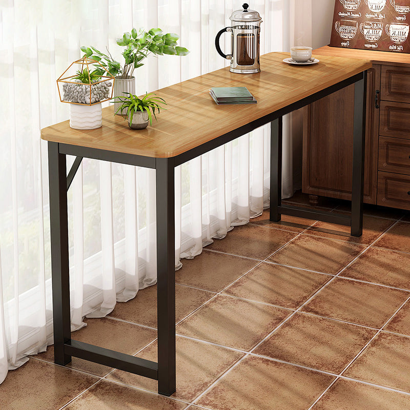 Contemporary Pub Table with Metal Frame Matte Finish Faux Wood Top Bar Table 47.2"L x 15.7"W x 28.7"H Cherry Wood Without Chairs Clearhalo 'Bar Furniture' 'Bar Tables' 'bar_tables' 'furn' 'furn_bar_tables' 'Furniture' 'Kitchen & Dining Furniture' 7194352