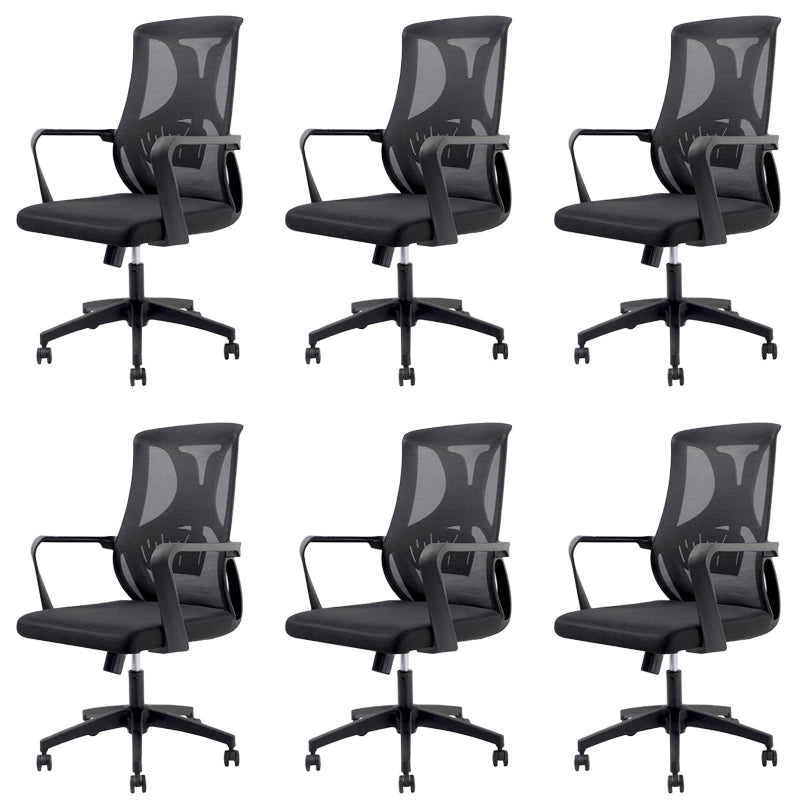 Modern Fixed Arms Office Chair No Distressing Ergonomic Desk Chair without Wheels Black 6 Piece Set Casters Included Clearhalo 'furn' 'furn_office_chair' 'Furniture' 'Office Chairs' 'Office Furniture' 'office_chair' 7202755