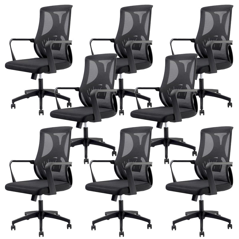 Modern Fixed Arms Office Chair No Distressing Ergonomic Desk Chair without Wheels Black 8 Piece Set Casters Included Clearhalo 'furn' 'furn_office_chair' 'Furniture' 'Office Chairs' 'Office Furniture' 'office_chair' 7202756