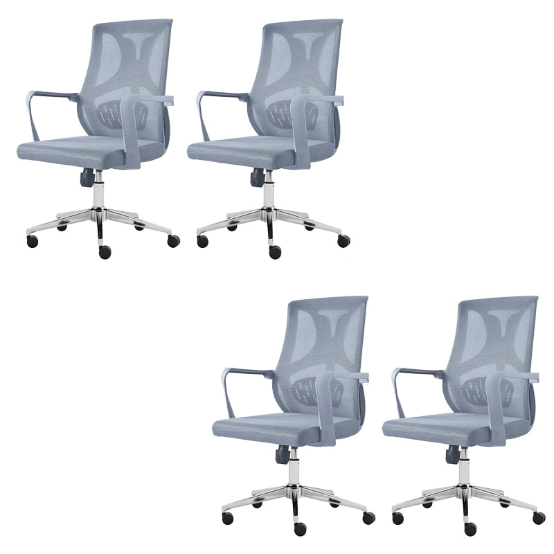 Modern Fixed Arms Office Chair No Distressing Ergonomic Desk Chair without Wheels Grey 4 Piece Set Casters Included Clearhalo 'furn' 'furn_office_chair' 'Furniture' 'Office Chairs' 'Office Furniture' 'office_chair' 7202759