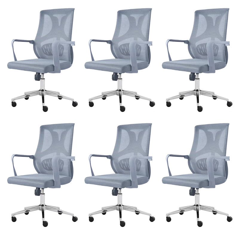 Modern Fixed Arms Office Chair No Distressing Ergonomic Desk Chair without Wheels Grey 6 Piece Set Casters Included Clearhalo 'furn' 'furn_office_chair' 'Furniture' 'Office Chairs' 'Office Furniture' 'office_chair' 7202760