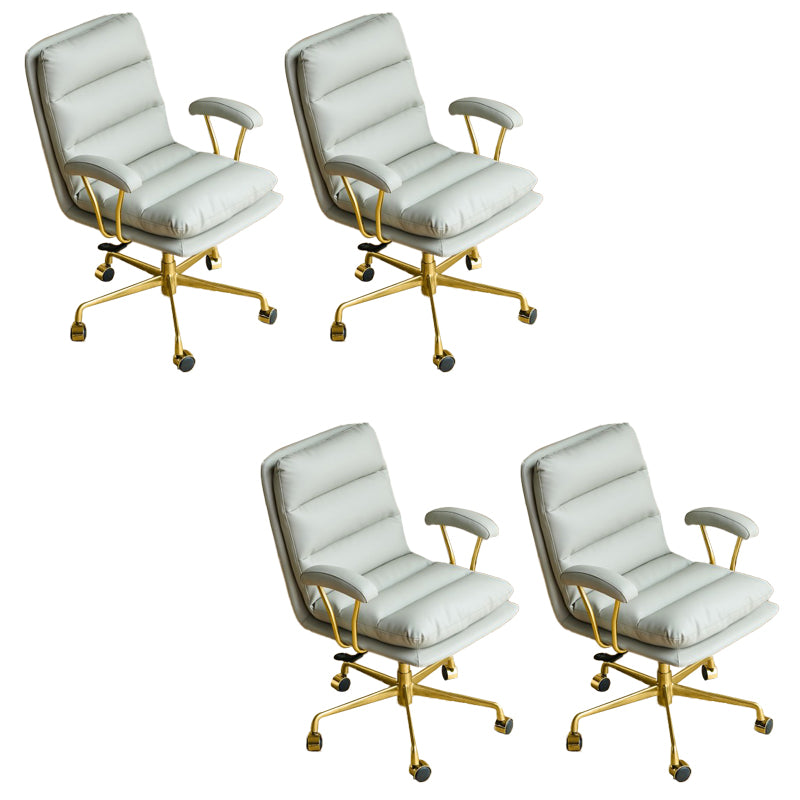 Silla de oficina de armas fija moderna Mecanismo de inclinación de cuero Silla de escritorio ergonómico