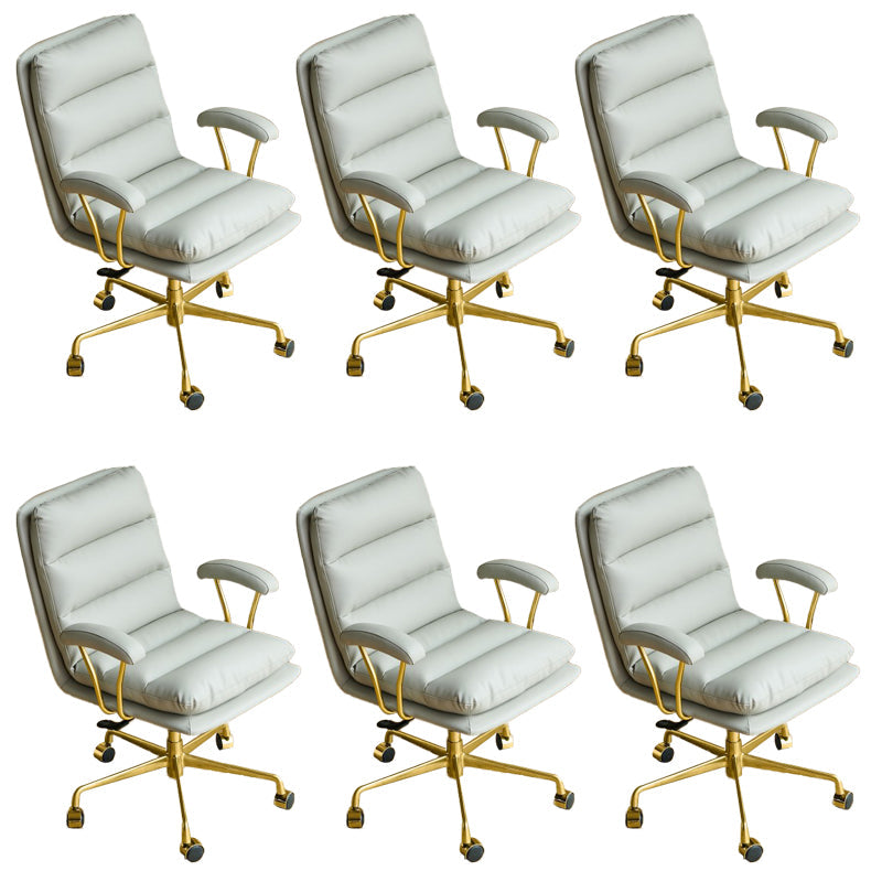 Silla de oficina de armas fija moderna Mecanismo de inclinación de cuero Silla de escritorio ergonómico