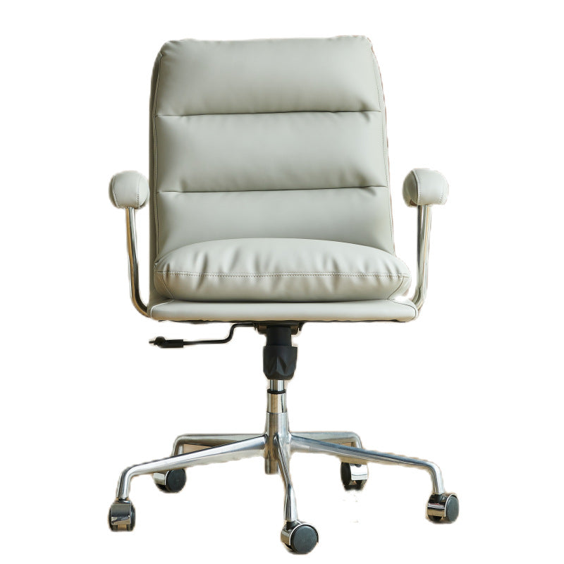 Silla de oficina de armas fija moderna Mecanismo de inclinación de cuero Silla de escritorio ergonómico