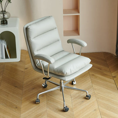 Silla de oficina de armas fija moderna Mecanismo de inclinación de cuero Silla de escritorio ergonómico