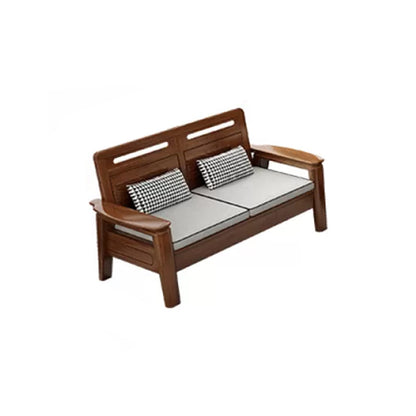 Brown Square Arm Sectional Sofas Solid Wood Sectional Couch for Living Room