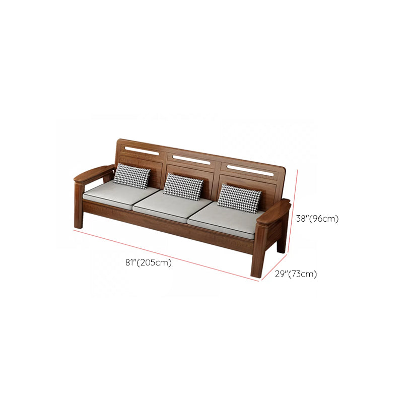 Brown Square Arm Sectional Sofas Solid Wood Sectional Couch for Living Room