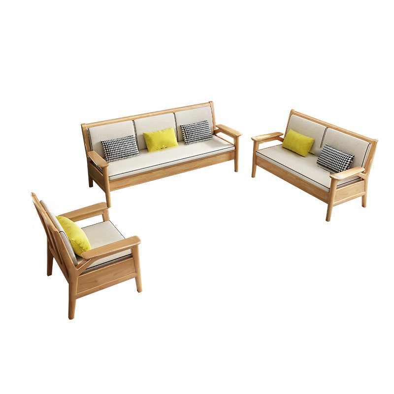 Solid Wood Sectional Sofas Solid Wood Natural Color Sectional Couch 1-Seater Sofa & 2-Seater Sofa & 3-Seater Sofa Cotton and Linen Clearhalo 'furn' 'furn_sectionals' 'Furniture' 'Living Room Furniture' 'Sectionals' 7204938