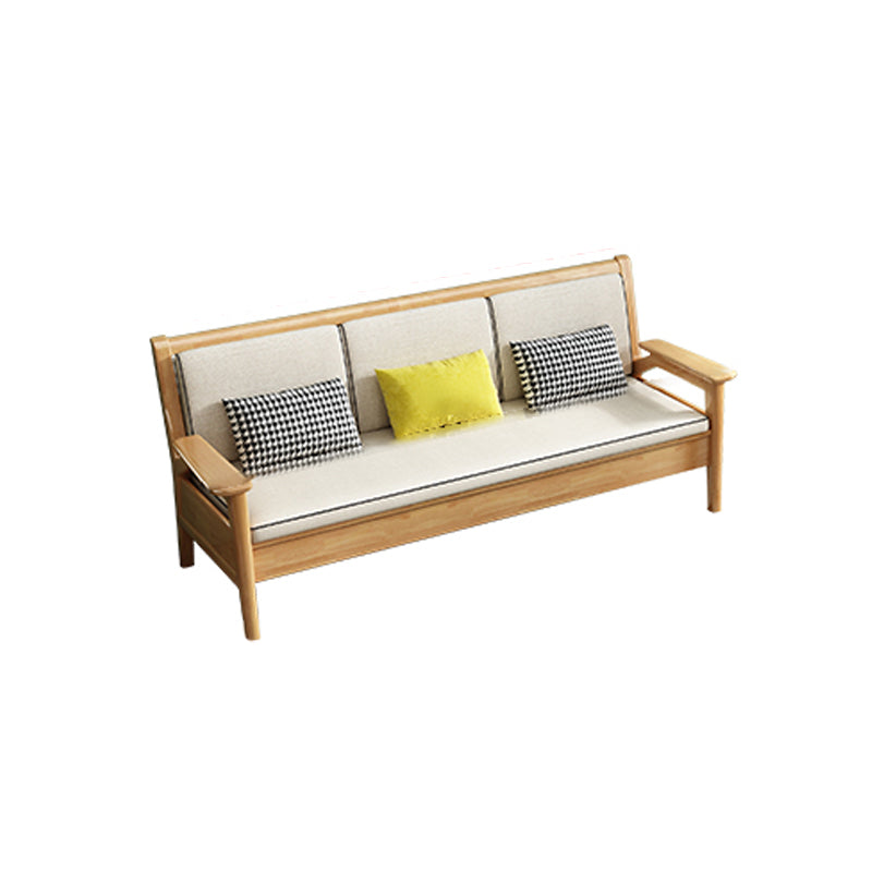 Solid Wood Sectional Sofas Solid Wood Natural Color Sectional Couch 3-Seater Sofa Cotton and Linen Clearhalo 'furn' 'furn_sectionals' 'Furniture' 'Living Room Furniture' 'Sectionals' 7204942