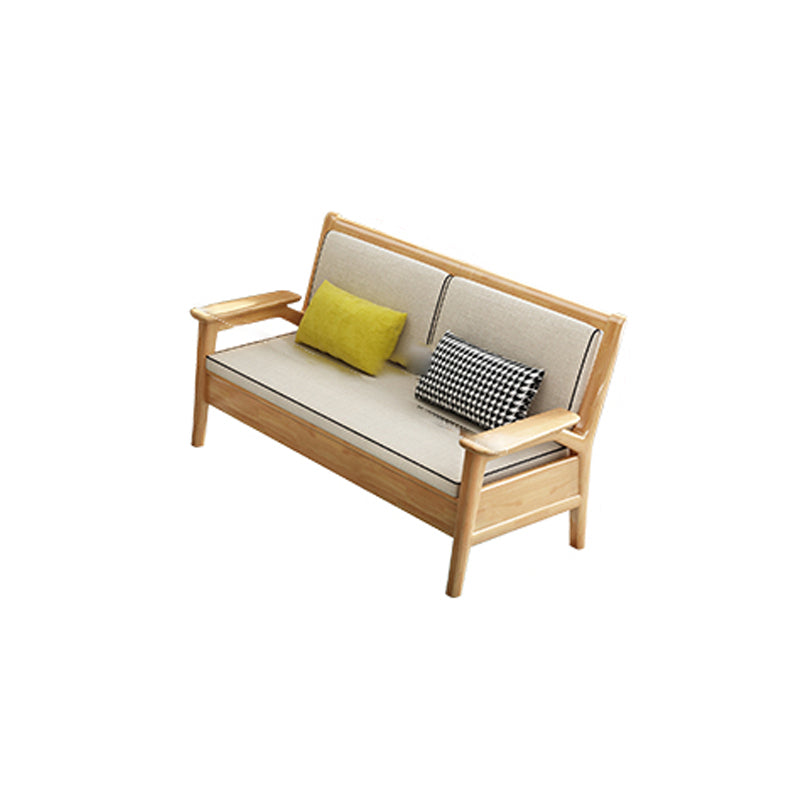 Solid Wood Sectional Sofas Solid Wood Natural Color Sectional Couch 2-Seater Sofa Cotton and Linen Clearhalo 'furn' 'furn_sectionals' 'Furniture' 'Living Room Furniture' 'Sectionals' 7204944