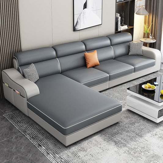 Blauwe L-vorm sectionele banken woonkamer vierkante arm sectionele bank