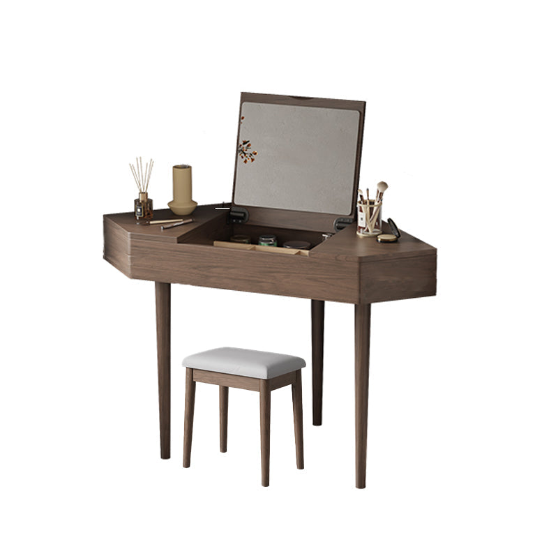 Traditional Bedroom Makeup Vanity Desk Solid Wood Vanity Dressing Table Makeup Vanity & Stools Nut-Brown Cabinet Not Included Clearhalo 'Bedroom Furniture' 'furn' 'furn_makeup_vanities' 'Furniture' 'Makeup Vanities' 'makeup_vanities' 7205161