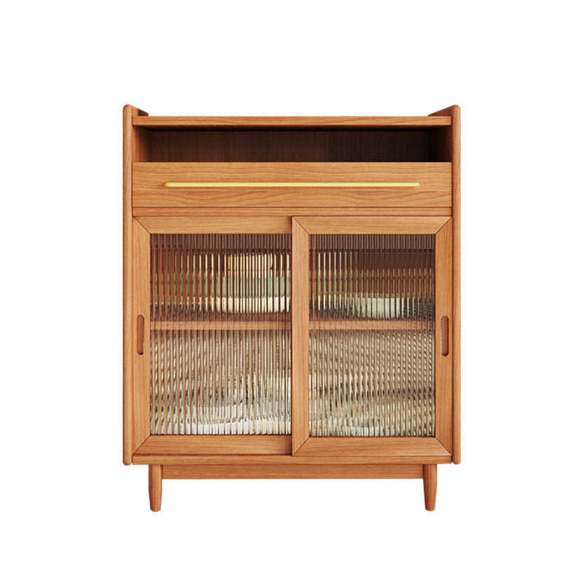 Modern Style Dining Server Pine Solid Wood Server with Glass Doors Cherry Wood Clearhalo 'buffet_sideboard' 'Buffets & Sideboards' 'furn' 'furn_buffet_sideboard' 'Furniture' 'Kitchen & Dining Furniture' 7208452