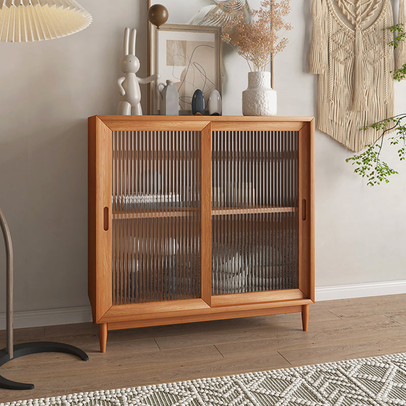 Modern Style Dining Server Pine Solid Wood Server with Glass Doors 39"L x 16"W x 37"H Cherry Wood Clearhalo 'buffet_sideboard' 'Buffets & Sideboards' 'furn' 'furn_buffet_sideboard' 'Furniture' 'Kitchen & Dining Furniture' 7208453