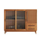 Modern Style Dining Server Pine Solid Wood Server with Glass Doors 47"L x 16"W x 37"H Cherry Wood Clearhalo 'buffet_sideboard' 'Buffets & Sideboards' 'furn' 'furn_buffet_sideboard' 'Furniture' 'Kitchen & Dining Furniture' 7208454