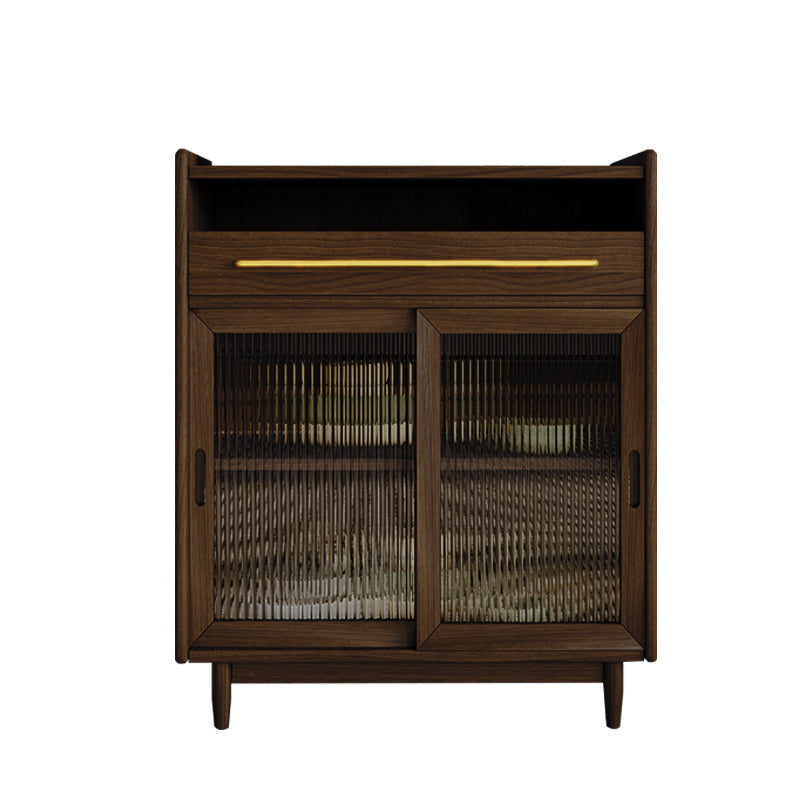 Modern Style Dining Server Pine Solid Wood Server with Glass Doors Walnut Clearhalo 'buffet_sideboard' 'Buffets & Sideboards' 'furn' 'furn_buffet_sideboard' 'Furniture' 'Kitchen & Dining Furniture' 7208455