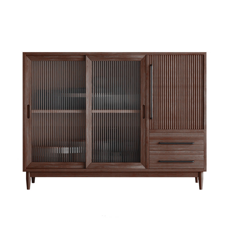 Modern Style Dining Server Pine Solid Wood Server with Glass Doors 47"L x 16"W x 37"H Walnut Clearhalo 'buffet_sideboard' 'Buffets & Sideboards' 'furn' 'furn_buffet_sideboard' 'Furniture' 'Kitchen & Dining Furniture' 7208457