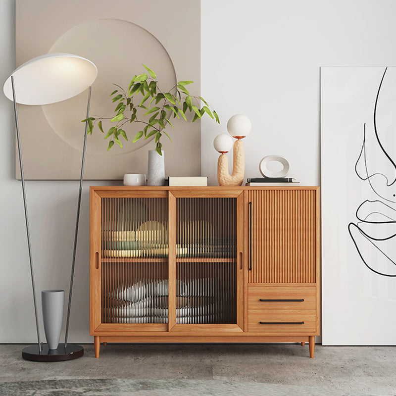 Modern Style Dining Server Pine Solid Wood Server with Glass Doors Clearhalo 'buffet_sideboard' 'Buffets & Sideboards' 'furn' 'furn_buffet_sideboard' 'Furniture' 'Kitchen & Dining Furniture' 7208458