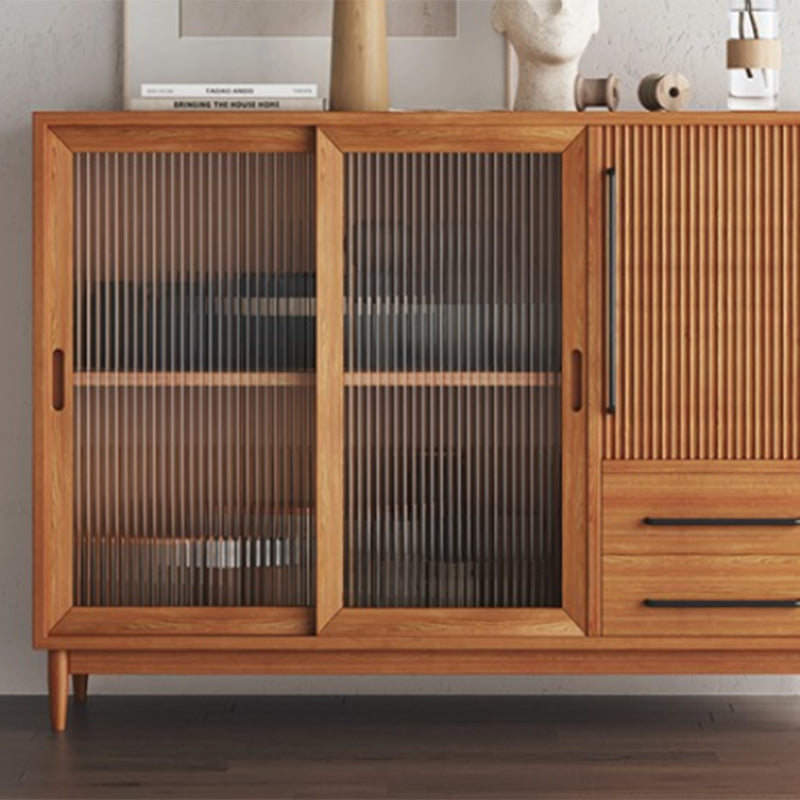 Modern Style Dining Server Pine Solid Wood Server with Glass Doors Clearhalo 'buffet_sideboard' 'Buffets & Sideboards' 'furn' 'furn_buffet_sideboard' 'Furniture' 'Kitchen & Dining Furniture' 7208461