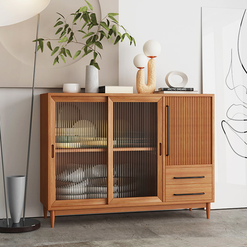 Modern Style Dining Server Pine Solid Wood Server with Glass Doors Clearhalo 'buffet_sideboard' 'Buffets & Sideboards' 'furn' 'furn_buffet_sideboard' 'Furniture' 'Kitchen & Dining Furniture' 7208464