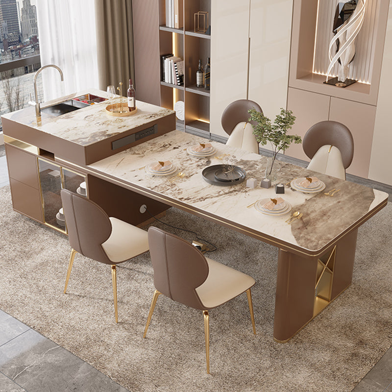 Stone Top Dinette Table with Storage Modern Kitchen Dining Table Clearhalo 'Dining Tables & Seating' 'Dining Tables' 'dining_table' 'furn' 'furn_dining_table' 'Furniture' 'Kitchen & Dining Furniture' 7211676