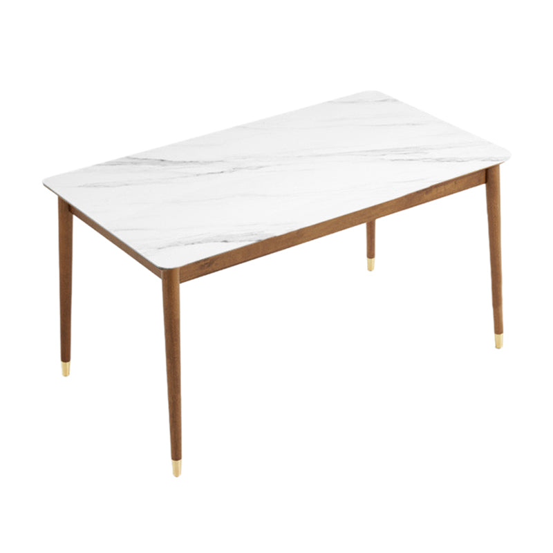 Sintered Stone Dining Table Rectangle Modern Dinner Table with Wooden Legs Walnut Without Chairs Clearhalo 'Dining Tables & Seating' 'Dining Tables' 'dining_table' 'furn' 'furn_dining_table' 'Furniture' 'Kitchen & Dining Furniture' 7211699
