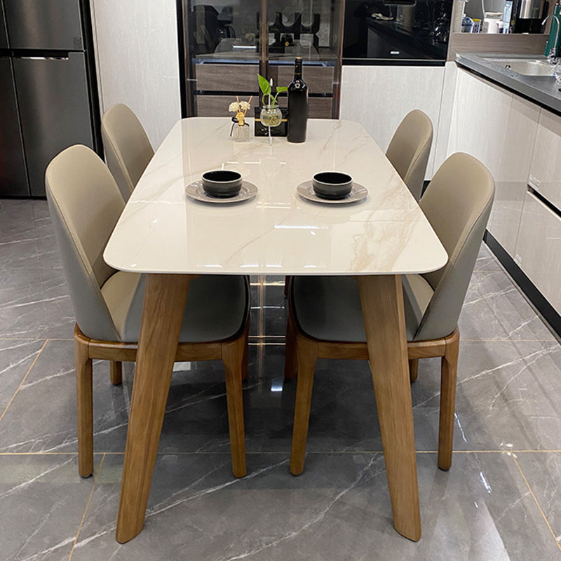 Modern Rectangle Dining Table Sintered Stone Dinner Table with Wooden Legs Clearhalo 'Dining Tables & Seating' 'Dining Tables' 'dining_table' 'furn' 'furn_dining_table' 'Furniture' 'Kitchen & Dining Furniture' 7211753