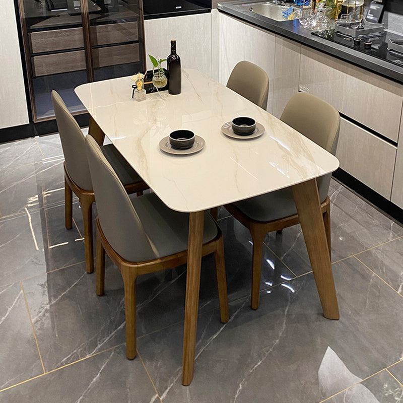 Modern Rectangle Dining Table Sintered Stone Dinner Table with Wooden Legs Clearhalo 'Dining Tables & Seating' 'Dining Tables' 'dining_table' 'furn' 'furn_dining_table' 'Furniture' 'Kitchen & Dining Furniture' 7211754