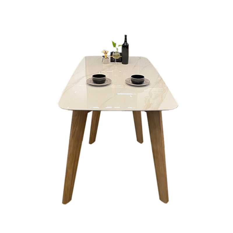 Modern Rectangle Dining Table Sintered Stone Dinner Table with Wooden Legs Without Chairs Clearhalo 'Dining Tables & Seating' 'Dining Tables' 'dining_table' 'furn' 'furn_dining_table' 'Furniture' 'Kitchen & Dining Furniture' 7211757