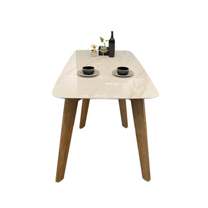 Modern Rectangle Dining Table Sintered Stone Dinner Table with Wooden Legs Without Chairs Clearhalo 'Dining Tables & Seating' 'Dining Tables' 'dining_table' 'furn' 'furn_dining_table' 'Furniture' 'Kitchen & Dining Furniture' 7211757