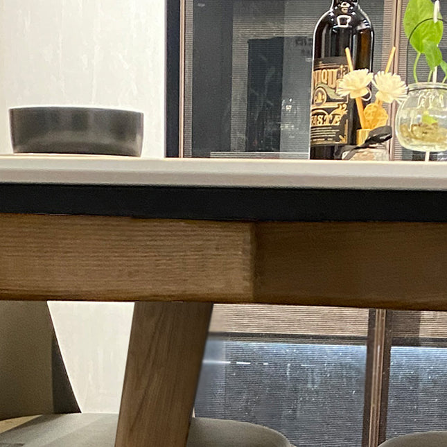 Modern Rectangle Dining Table Sintered Stone Dinner Table with Wooden Legs Clearhalo 'Dining Tables & Seating' 'Dining Tables' 'dining_table' 'furn' 'furn_dining_table' 'Furniture' 'Kitchen & Dining Furniture' 7211759