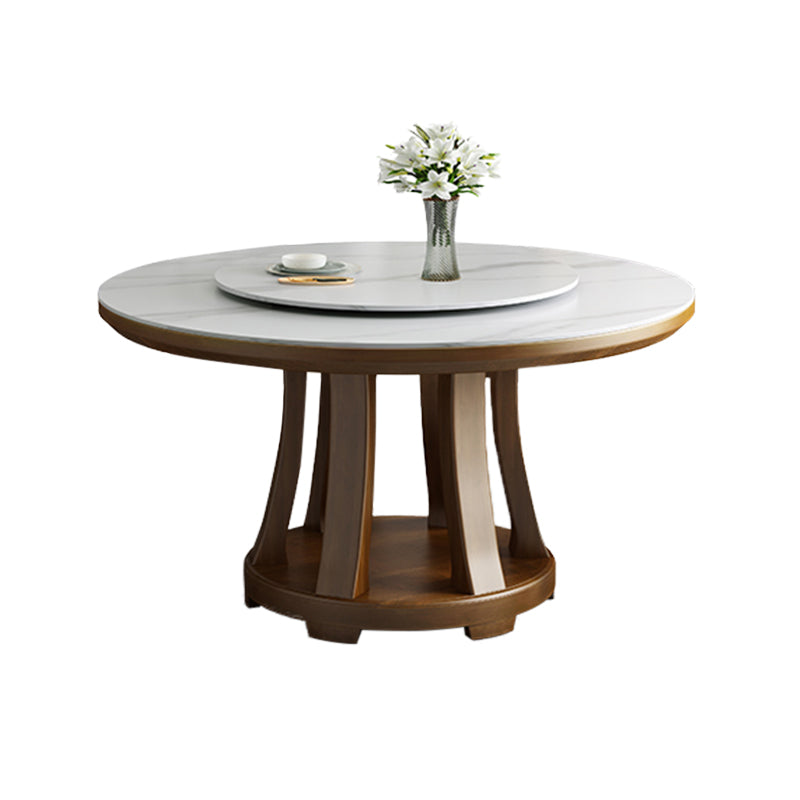 Sintered Stone Dining Table Round Dinner Table with Rubberwood Base for Dining Room Brown Without Chairs Clearhalo 'Dining Tables & Seating' 'Dining Tables' 'dining_table' 'furn' 'furn_dining_table' 'Furniture' 'Kitchen & Dining Furniture' 7211816