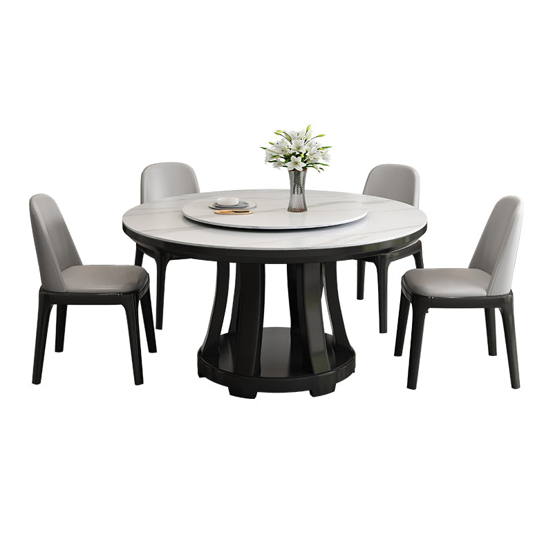 Sintered Stone Dining Table Round Dinner Table with Rubberwood Base for Dining Room Clearhalo 'Dining Tables & Seating' 'Dining Tables' 'dining_table' 'furn' 'furn_dining_table' 'Furniture' 'Kitchen & Dining Furniture' 7211819