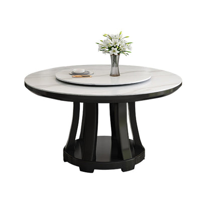 Sintered Stone Dining Table Round Dinner Table with Rubberwood Base for Dining Room Black Without Chairs Clearhalo 'Dining Tables & Seating' 'Dining Tables' 'dining_table' 'furn' 'furn_dining_table' 'Furniture' 'Kitchen & Dining Furniture' 7211820