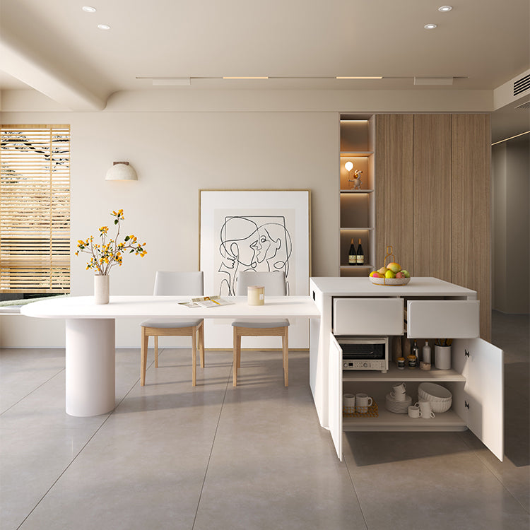 Mesa de comedor con tapa de piedra blanca Mesa de comedor interior moderna de forma libre