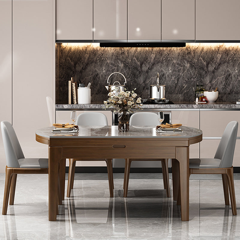 Sintered Stone Dining Table Round Dinner Table with Rubberwood Frame for Dining Room